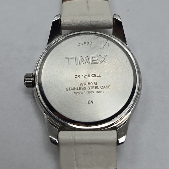 Womens Timex Premium Date Watch White Silver WR50M Rotating Bezel New Battery - Picture 11 of 12